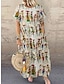 cheap Print Dresses-Women‘s Plus Size Curve Casual Dress Shift Dress Graphic Long Dress Maxi Dress Short Sleeve Pocket Print Crew Neck Fashion Daily Khaki Summer Spring L XL XXL 3XL 4XL