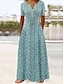 Χαμηλού Κόστους Print Φορέματα-Γυναικεία Μακρύ Φόρεμα Μάξι Φόρεμα Καθημερινό φόρεμα Φόρεμα σε γραμμή Α Φόρεμα εκτύπωσης Γραφική Κομψό στυλ street Καθημερινό Καθημερινά Αργίες Διακοπές Κουμπί Τσέπη Κοντομάνικο Λαιμόκοψη V Φόρεμα