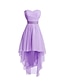 preiswerte Abiballkleid-A-Linien-Partykleid für die Heimkehr, gestuftes Kleid, trägerloses, hohes, niedriges Kleid, asymmetrisches, ärmelloses Chiffon mit Rüschen 2024