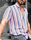 baratos camisa de botão masculina-Homens Camisa Social camisa de botão camisa de verão Camisa casual Rosa Manga Curta Listrado Aberto para a Lateral Diário Férias Imprimir Roupa Moda Casual Confortável