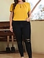 baratos Blusas e Camisas de mulher-Mulheres Camisa Social Blusa Amarelo Tecido Manga Curta Casual Básico Decote Redondo Padrão Tamanho Grande L