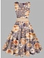 Χαμηλού Κόστους Πάρτι Φορέματα-Γυναικεία Σουρωτά Στάμπα Vintage Φόρεμα Μίντι φόρεμα Κομψό Βίντατζ Φλοράλ Στρογγυλή Ψηλή Λαιμόκοψη Αμάνικο Καθημερινά Ημερομηνία Καλοκαίρι Άνοιξη Κίτρινο Θαλασσί