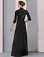 cheap Mother of the Bride Dresses-A-Line Mother of the Bride Dress Plus Size Elegant High Low Shirt Collar Asymmetrical Floor Length Satin 3/4 Length Sleeve with Sash / Ribbon Bow(s) Pleats 2023