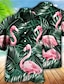 cheap Men&#039;s Aloha Shirts-Men&#039;s Shirt Summer Hawaiian Shirt Floral Flamingo Graphic Prints Turndown Pink Navy Blue Blue Green Outdoor Casual Short Sleeves Print Button-Down Clothing Apparel Designer Casual Soft Breathable