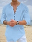 abordables camisas casuales de los hombres-Hombre Camisa Henley Shirt Camisa casual Camisa de playa Negro Blanco Azul Manga Larga Plano Cuello Barco Calle Diario Ropa Moda Casual Cómodo