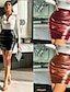 abordables Faldas Lisas-Mujer Falda Lápices Corte Bodycon Mini Alta cintura Faldas Frunce Color sólido Fiesta Cita Verano Cuero sintético Cuero Básico Sensual Casual Negro Vino Marrón