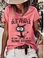 cheap Women&#039;s T-shirts-Women&#039;s T shirt Tee Cat Letter Text Print Daily Weekend Basic Short Sleeve Round Neck White