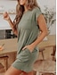 ieftine rochii simple-Pentru femei Rochie tricou Rochie simplă Simplu Buzunar Stil Nautic Rochie Mini Modă Șic Stradă În aer liber Stradă Manșon scurt Potrivire Largă Negru Verde Militar Vară Primăvară S M L XL