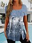 cheap T-shirts &amp; Blouses-Women&#039;s T shirt Tee Pink Blue Purple Dandelion Button Print Short Sleeve Holiday Weekend Basic Square Neck Regular Floral Painting S