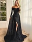 cheap Evening Dresses-Mermaid / Trumpet Evening Gown Floral Dress Formal Wedding Sweep / Brush Train Long Sleeve Off Shoulder Fall Wedding Reception Chiffon with Slit Appliques 2024