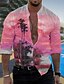 cheap Men&#039;s Printed Shirts-Men&#039;s Shirt Coconut Tree Graphic Prints Stand Collar Yellow Pink Blue 3D Print Outdoor Street Long Sleeve Button-Down Print Clothing Apparel Tropical Fashion Hawaiian Designer