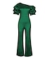 cheap Party Jumpsuits-Women&#039;s Jumpsuit High Waist Solid Color V Neck Elegant Wedding Party Regular Fit Short Sleeve Puff Sleeve Fuchsia Green S M L Summer