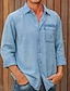 baratos camisas jeans masculinas-Homens Camisa Social Camisa Jeans camisa de botão Camisa jeans Camisa casual Azul Manga Longa Tecido Lapela Rua Férias Bolsos Roupa Denim Moda Lazer Havaiana