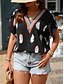 Χαμηλού Κόστους Γυναικείες Μπλούζες &amp; Πουκάμισα-Γυναικεία Πουκάμισο Μπλούζα Μαύρο Φτερό Στάμπα Κοντομάνικο Causal Βασικό Λαιμόκοψη V Κανονικό Μεγάλα Μεγέθη L