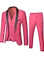 billige Tuxedo dragter-pink kongeblå himmelblå smoking til mænds bryllup prom 3-delt sjalkrave ensfarvet standard pasform enkeltradet en-knaps 2024