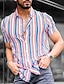 baratos camisa de botão masculina-Homens Camisa Social camisa de botão camisa de verão Camisa casual Rosa Manga Curta Listrado Aberto para a Lateral Diário Férias Imprimir Roupa Moda Casual Confortável