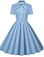 Χαμηλού Κόστους Πάρτι Φορέματα-Γυναικεία Ρετρό Βασικό Vintage Φόρεμα Μίντι φόρεμα ΕΞΩΤΕΡΙΚΟΥ ΧΩΡΟΥ Καθημερινά Σουρωτά Κουμπί Πουά Όρθιος Γιακάς Κοντομάνικο Κανονικό Καλοκαίρι Άνοιξη 2023 Μαύρο Ρουμπίνι Τ M L XL
