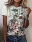 cheap T-shirts &amp; Blouses-Women&#039;s T shirt Tee Yellow Pink Blue Floral Print Short Sleeve Holiday Weekend Basic Round Neck Regular Floral Painting S
