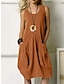 Χαμηλού Κόστους σχέδιο βαμβακερά &amp; λινά φορέματα-Γυναικεία Καθημερινό φόρεμα Βαμβακερό καλοκαιρινό φόρεμα Μίντι φόρεμα Λινό Τσέπη Βασικό Κλασσικό Καθημερινά Λαιμόκοψη U Αμάνικο Καλοκαίρι Άνοιξη Πράσινο παραλλαγής Βαθυγάλαζο Μονόχρωμες