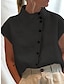 cheap Basic Women&#039;s Tops-Women&#039;s Shirt Blouse Turtleneck shirt Plain Button Casual Elegant Fashion Basic Short Sleeve Standing Collar White