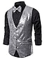 baratos Coletes-Colete clássico masculino com lantejoulas sob medida, decote em v, peito único, três botões, prata, preto, borgonha, 2024