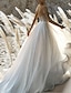 baratos Vestidos de Casamento-Praia Formal Vestidos de noiva Linha A Ombro a Ombro Manga Curta Cauda Corte Chiffon Vestidos de noiva Com Pregas Miçangas 2024