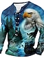 preiswerte Henley-T-Shirt für Herren-Adler und Wölfe lässiges Herren-3D-Shirt für | grünes Winterpolyester | Herren-T-Shirt mit Grafik, Tierkragen, Kleidung, 3D-Druck, täglich, lange Ärmel, zum Schnüren, Modedesigner