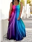 Χαμηλού Κόστους Plus Size Casual Φορέματα-Γυναικεία Μεγάλα Μεγέθη Καμπύλη Καθημερινό φόρεμα Φόρεμα για τον ήλιο Φόρεμα με λεπτή τιράντα Συνδυασμός Χρωμάτων Βαθμίδα Μακρύ φόρεμα Αμάνικο Στάμπα Τιράντες Ρομαντικό Καθημερινά Βαθύ μωβ Πολύχρωμο