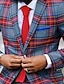 preiswerte Blazer &amp; Jacke-Karierte Freizeit-Blazerjacke für Herren in Übergröße, normale Passform, kariert, einreihig, zwei Knöpfe, Rot, 2024
