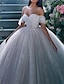 baratos Vestidos de Casamento-Noivado Brilho &amp; Glitter Formal Vestidos de noiva De Baile Ombro a Ombro Alças Cauda Capela Paetês Vestidos de noiva Com Cor Única 2024