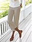 رخيصةأون السراويل الكتان القطن المرأة-نسائي سروال الكتان تشينوز كتان اصطناعي جيوب جانبية فضفاض طول الساق أسود