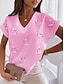 ieftine Tricouri Damă-Pentru femei Tricou Bluză Inimă Casual Imprimeu Mâneci tip Dolman Alb Manșon scurt De Bază În V