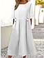 Χαμηλού Κόστους σχέδιο βαμβακερά &amp; λινά φορέματα-Γυναικεία Smock φόρεμα Μίντι φόρεμα Βαμβακερά λευκά είδη Σουρωτά Διακοσμητικό βολάν Μονόχρωμο Βασικό Καθημερινά Στρογγυλή Ψηλή Λαιμόκοψη Κοντομάνικο Καλοκαίρι Λευκό Βυσσινί