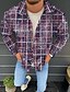cheap Overshirts-Men&#039;s Shirt Flannel Shirt Shirt Jacket Shacket Plaid / Check Turndown Dark Gray+Red Purple Street Daily Long Sleeve Button-Down Clothing Apparel Basic Fashion Casual Comfortable