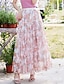 billige Chiffon skjørt-kvinners swing langt skjørt midiskjørt blonder lagdelt trykk blomster ensfarget daglig dato vår &amp;amp; sommer elegant lang sommer svart rosa blå oransje