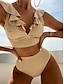 cheap Bikini Sets-Women&#039;s Swimwear Bikini Normal Swimsuit Ruffle 2 Piece High Waisted Solid Color off white Black Blue Sky Blue Orange Bathing Suits Sports Beach Wear Summer