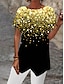 cheap Women&#039;s Blouses &amp; Shirts-Women&#039;s Shirt Blouse Graphic Blue Purple Gold Asymmetric Print Short Sleeve Casual Basic Round Neck Regular Fit