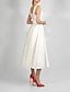 cheap Wedding Dresses-Hall Little White Dresses Wedding Dresses A-Line Scoop Neck Sleeveless Tea Length Satin Bridal Gowns With Pleats Solid Color 2024