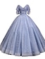 זול שמלות מפוארות-נשף שמלות Quinceanera נסיכות שמלה הצגה בת מצווה עד הריצפה שרוולים קצרים צווארון V פוליסטר עם נצנצים 2024