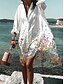 cheap Print Dresses-Women&#039;s Shirt Dress Casual Dress Swing Dress Mini Dress Outdoor Daily Vacation Polyester Fashion Casual Shirt Collar Button Print Long Sleeve Summer Spring Fall 2023 Loose Fit White Pink Blue Floral