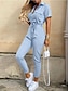 cheap Vacation Jumpsuit-Women&#039;s Jumpsuits Casual Summer Button Solid Color Shirt Collar Streetwear Daily Vacation Regular Fit Short Sleeve Pink Wine Navy Blue S M L