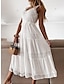 Χαμηλού Κόστους απλά φορέματα-Γυναικεία Σκέτο Δαντέλα Κοφτό Λαιμόκοψη V Μίντι φόρεμα Κομψό Κλασσικό Καθημερινά Ημερομηνία Αμάνικο Καλοκαίρι Άνοιξη