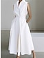cheap Design Cotton &amp; Linen Dresses-Women&#039;s Shirt Dress Swing Dress Maxi Dress Cotton Linen Button Pocket Elegant Solid Shirt Collar Sleeveless Summer Spring White