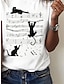 お買い得  レディースＴシャツ-女性用 Tシャツ 猫 音楽 日常 週末 プリント カスタムプリント 半袖 ベーシック ラウンドネック