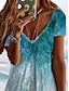 baratos Vestidos Estampados-Mulheres Âmbar Imprimir Decote V Vestido midi Tropical Praia Manga Curta Verão Primavera