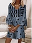 billige Kjoler med trykt mønster-Dame Skiftkjole Mini kjole Blå Brun 3/4 ermer Polkadotter Trykt mønster Sommer Vår V-hals Stilfull 2023 S M L XL 2XL 3XL