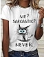 preiswerte T-Shirts für Damen-Damen T Shirt Baumwolle Katze Buchstabe Text Bedruckt Täglich Wochenende Basic Lustig Kurzarm Rundhalsausschnitt Weiß