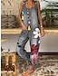 cheap Vacation Jumpsuit-Women&#039;s Jumpsuits Casual Fall  Patch Pocket Print Floral U Neck Streetwear School Dailywear Regular Fit Sleeveless Blue Gray S M L Summer