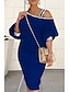 cheap Plus Size Casual Dresses-Women‘s Plus Size Curve Work Dress Pure Color Spaghetti Straps 3/4 Length Sleeve Spring Fall Stylish Elegant Midi Dress Formal Work Dress