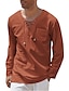 abordables Camisa de lino y algodón-Hombre Camisa de lino de algodón Camisa de verano Camisa de playa Rojo Oscuro Manga Larga Plano Escote en Pico Verano Casual Diario Ropa Bolsillo
